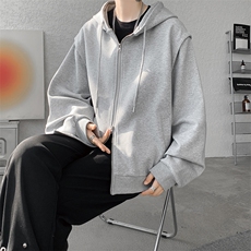 cleanfit重磅连帽卫衣男美式高街假两件开衫短款垫肩外套KS003P55，女装短外套，电商B312