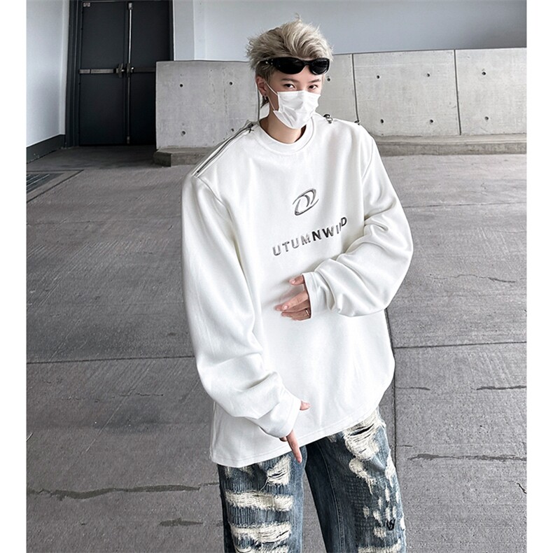 金属拉链设计感垫肩立体印花圆领卫衣男宽松上衣B289-WY022-P85,男装卫衣,电商B289