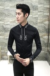 18秋新款男青年长袖加绒加厚修身刺绣花纯色韩版潮工服W0324-P65，男装衬衫，星座419（原A233）