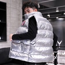 冬季加厚保暖羽绒棉坎肩棉马甲马褂无袖背心立领棉衣银色M9101P55，男装背心/马甲，星座1207