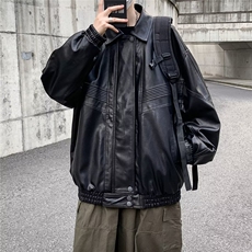 秋冬季新款高级感立领机车皮衣男宽松潮男短款垫肩夹克外套PU902，男装夹克，星座506