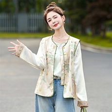 现货新款新中式衬衫马甲刺绣外套女春秋款气质洋气提花上衣，女装马甲，美静678