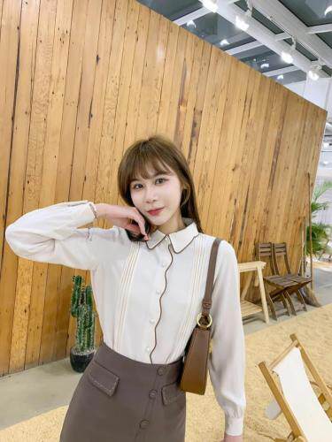 波浪领洋气衬衫，女装衬衫，麦筱萌