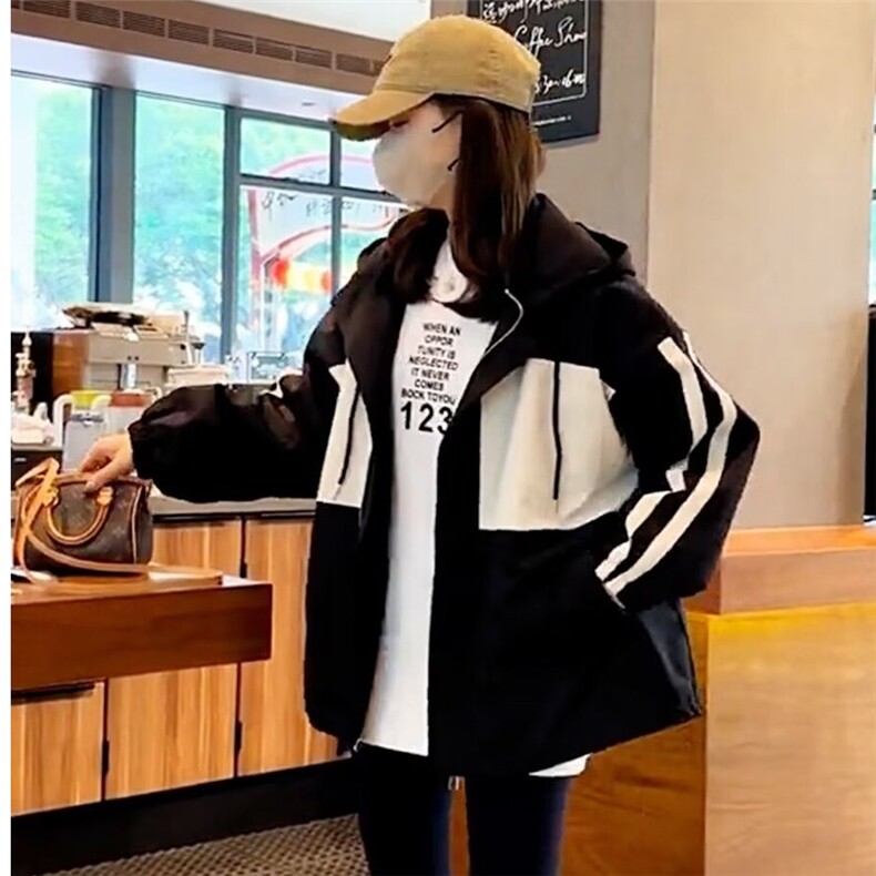 连帽撞色冲锋衣夹棉外套女2025春秋季新款休闲棒球服拼接上衣,男装夹克,星座1210-1