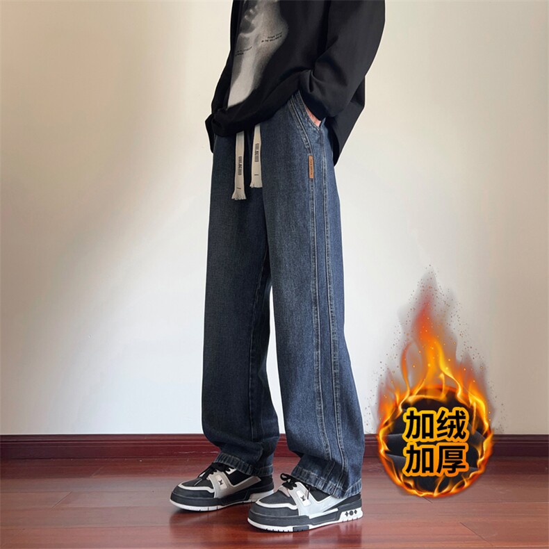 特批秋冬季牛仔裤男保暖加厚直筒阔腿休闲长裤J8055-P40/加绒P50图片