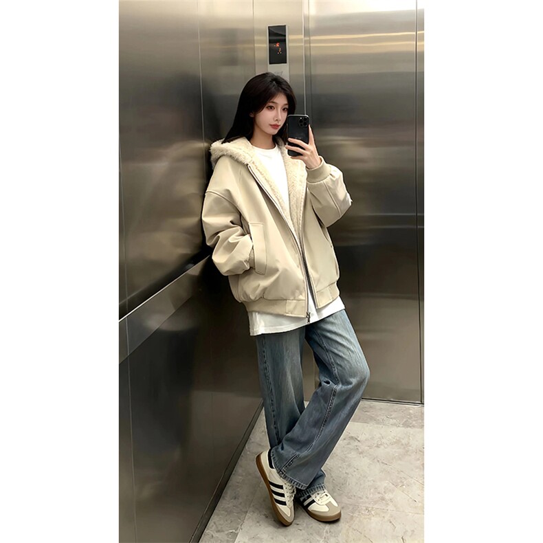 现货高品质美式高街冬季重磅座山雕大毛毛领pu皮棉衣男女加厚外套图片