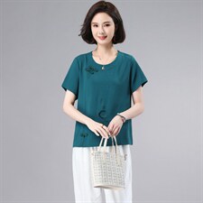 夏季刺绣短袖雪纺衫女2022年新款中年妈妈薄款小衫小个子复古上衣，女装蕾丝衫/雪纺衫，奕阳依阁