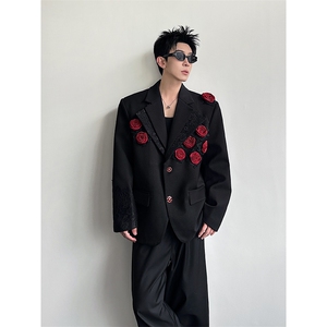 小众设计感双领西装外套男高级感立体花朵演出垫肩西服XZ25P188图片