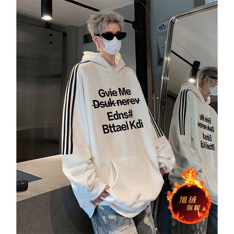 抖音得物供货提供视频秋冬重磅美式宽松织带连帽卫衣04197,男装卫衣,电商A486