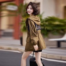 休闲风衣外套女2025春装新款气质小个子宽松收腰中长款春秋款夹克，女装风衣，依万里