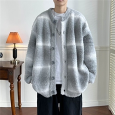 秋冬季2024年新款宽松条纹长袖情侣针织开衫外套3151P63，男装针织衫/毛衣，星座410-2