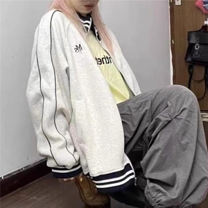 美式灰色立领拉链卫衣外套男女春秋季设计感宽松秋冬棒球服开衫图片