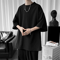 白色冰丝开叉短袖T恤男夏季薄款潮牌ins冷淡风高级感国潮七八分袖，男装T恤，电商A177