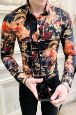 312A-808-P50新款时尚人物图案印花长袖衬衫社会精神小伙衬衣A，男装衬衫，星座312A-5