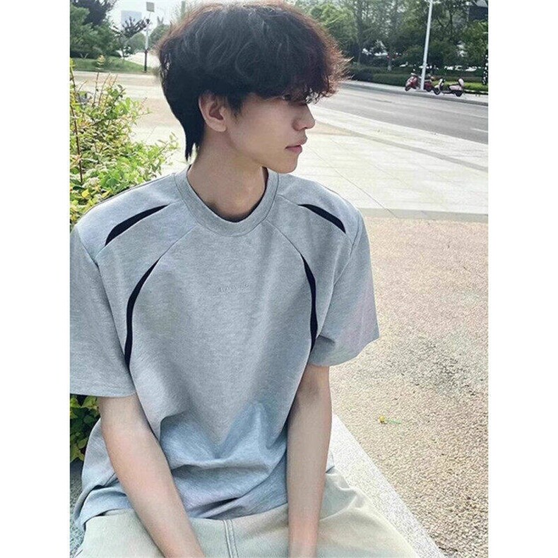 解构拼接设计感短袖男夏季男生半袖美式重磅正肩t恤LDT2711-P37图片