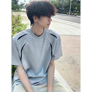 解构拼接设计感短袖男夏季男生半袖美式重磅正肩t恤LDT2711-P37图片
