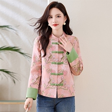 洋气粉色新中式G风外套女2026春秋新款时尚气质提花减龄盘扣上衣，女装短外套，衣之秀