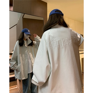 大码pu皮衣夹克钢印美式女复古oversize显瘦设计感情侣机车外套秋图片