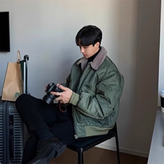 【有货】DW6130-P88简约新款军绿色羊羔毛翻领棉服男款冬季慵懒，男装夹克，星座603-2
