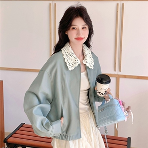 【新品】2026春季雾霾蓝蕾丝皮衣C5803 P165 K268图片