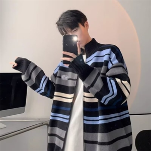 美式条纹毛衣男新款秋季慵懒风上衣针织衫男生外套圆领MY214 P52图片