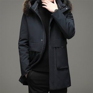 爸爸冬装脱卸内胆羽绒服中长款中年男保暖连帽外套男YL21903-P450图片