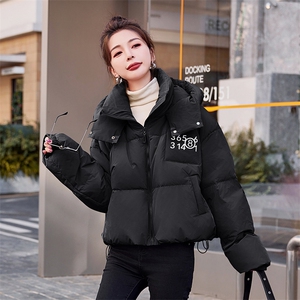 新款冬装连帽白鸭绒羽绒服短款宽松面包服图片