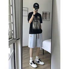 潮流牛仔宽松潮牌时尚绣标休闲五分牛仔短裤DK851-特批34，男装休闲裤，星座718-1