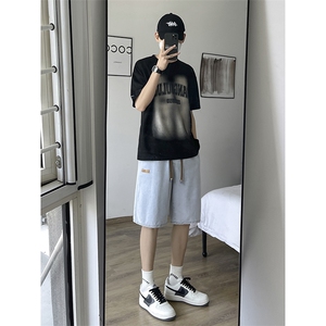 潮流牛仔宽松潮牌时尚绣标休闲五分牛仔短裤 DK851-特批34图片