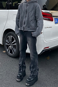 美式ins高街hiphop微喇扎染牛仔裤货号K2313P55控78图片