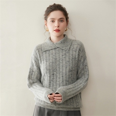 3股加厚~慵懒风宽松山羊绒衫坑条翻领软糯毛衣25秋冬女针织羊毛衫，女装羊绒衫，澳煜绒