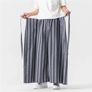 风条纹阔腿裤直筒休闲裤裙裤男改良汉服潮新中式 D536/P75图片