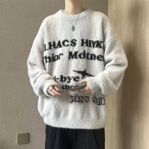 美式复古高街字母毛衣男秋冬季宽松情侣针织衫上衣 M5713图片