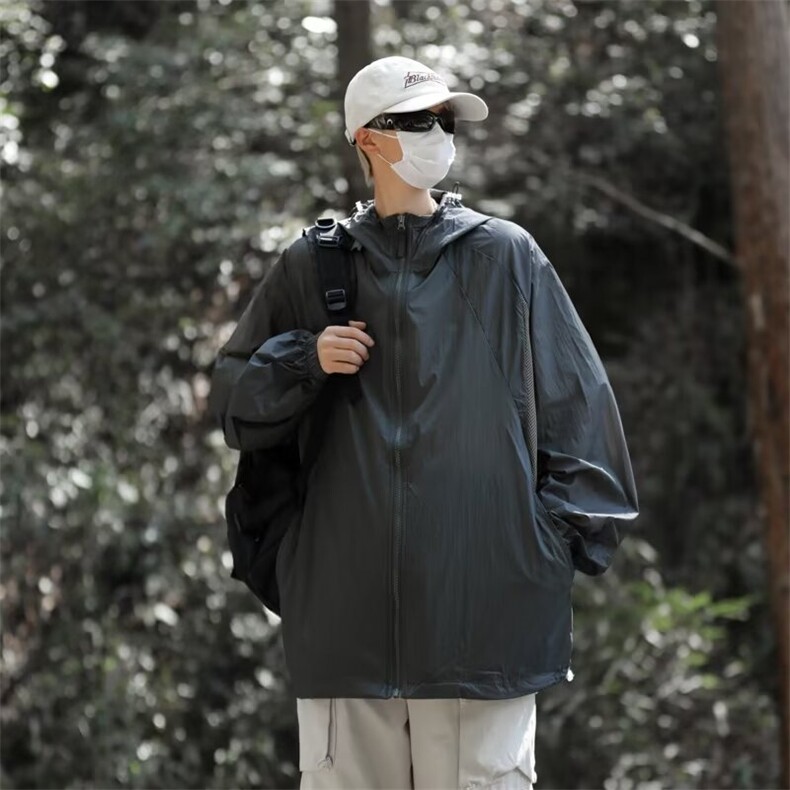 2026夏季美式潮流休闲户外山系百搭连帽男女同款防晒衣外套,男装防晒衣,星座601-2