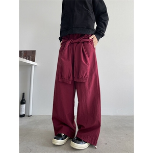 8XL-M 休闲裤男美式高街纯色绑带宽松跳舞直筒裤潮K9127P68控98图片