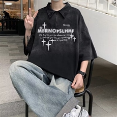 翻领短袖T恤男百搭休闲打底五分袖POLO衫洗水做旧渐变HT107P40，男装Polo衫，星座1116-2