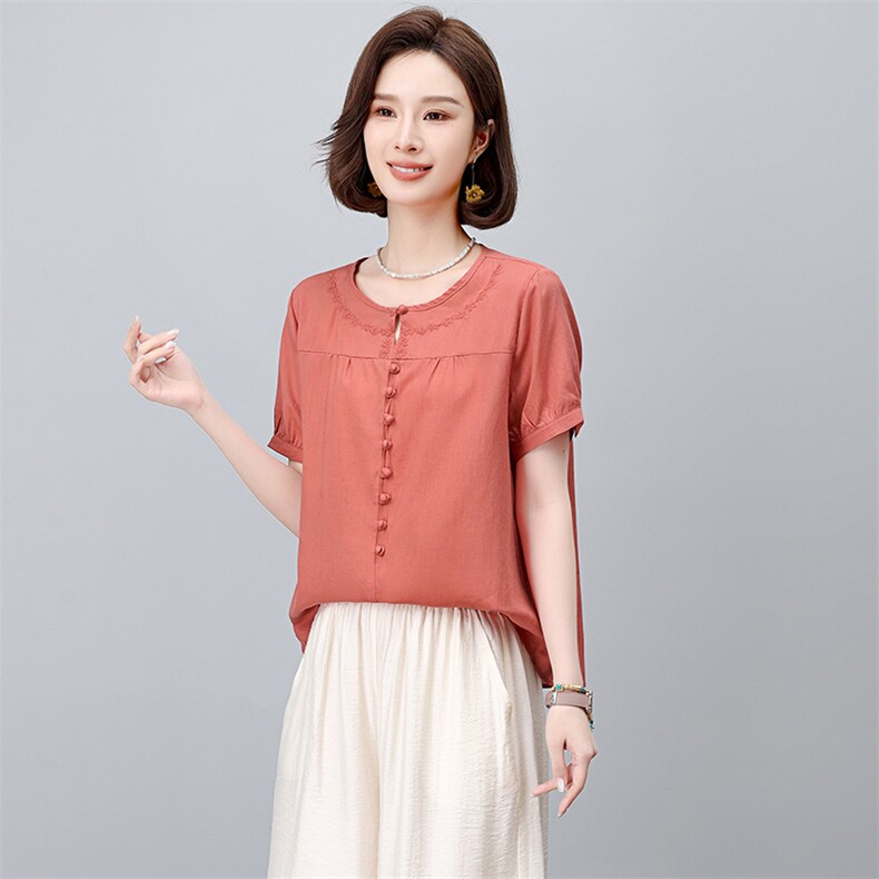 棉麻休闲女夏装2025夏季新款中年妈妈宽松洋气时尚裤子,女装衬衫,阿丹