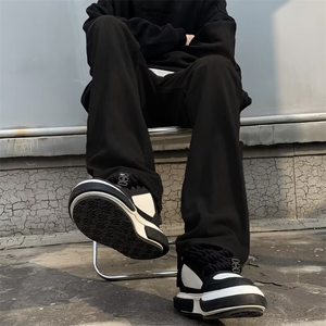窄版直筒牛仔裤男款美式高街裤子水洗做旧黄泥修身微喇长裤N1082图片