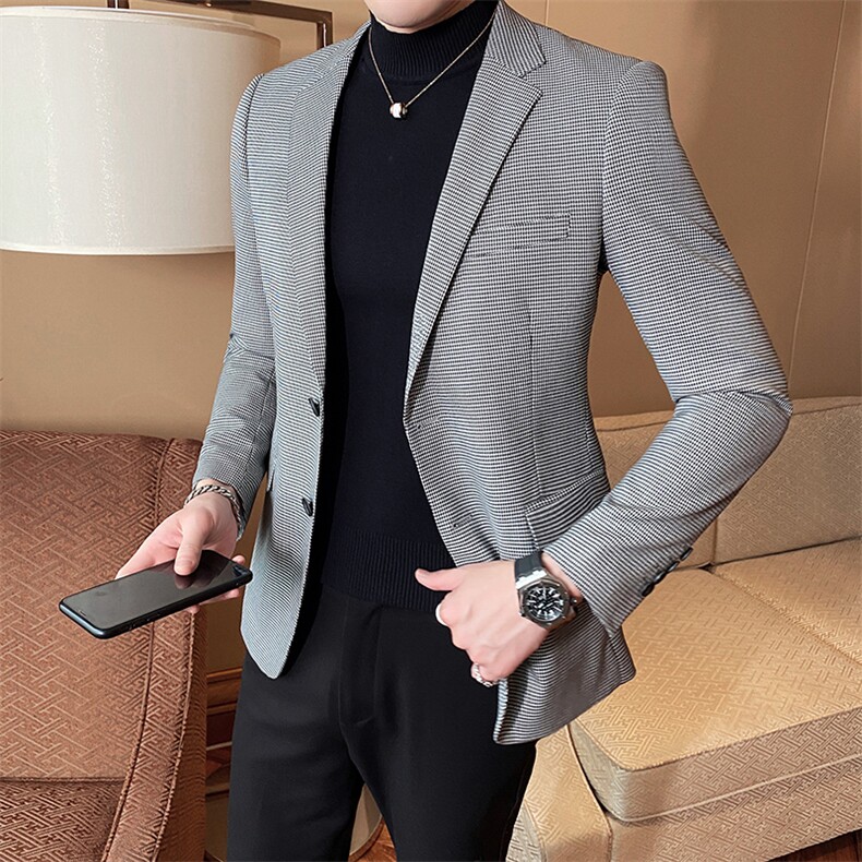 2021春新款西装男士小格子西装西服西外套818-,男装西服,电商D225
