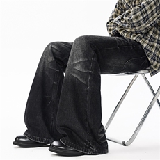 重工猫须磨白水洗做旧牛仔裤190男高个子加长微喇休闲阔腿裤KZ094，男装牛仔裤，电商B312