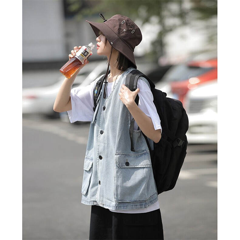 时尚潮牌宽松水洗牛仔马甲港风复古风格无袖坎肩外套HY26TP60控98，女装短外套，电商A102B