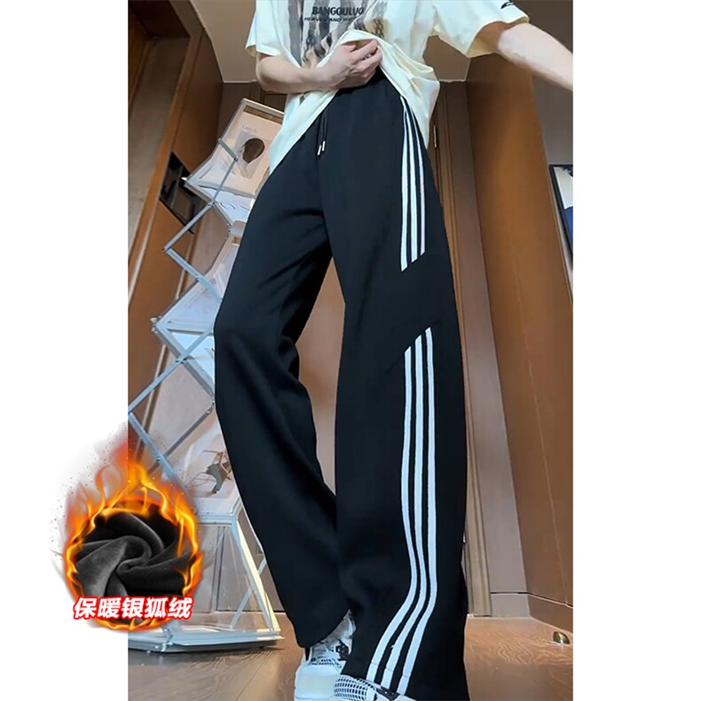 薄款改加绒特批P35无差价冬抖音条纹保暖拖地裤男K1990J加绒图片