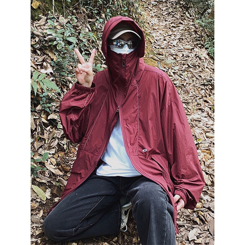 港风大码复古山系户外薄款男女连帽防晒服XZ213-JKFS01-P55控78,男装防晒衣,星座213