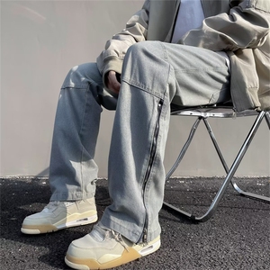 美式高街设计感拉链牛仔裤男小众hiphop潮做旧水洗长裤N0322-p55图片