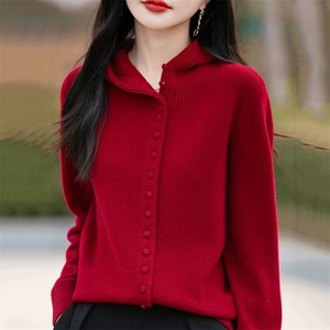 欧货连帽浅米色羊毛长袖针织开衫毛衣女2025春季新款减龄休闲上衣图片