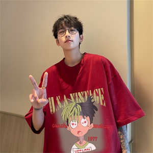 特P19控38 230g重磅纯棉灌篮高手印花港风短袖t恤男DT3130图片