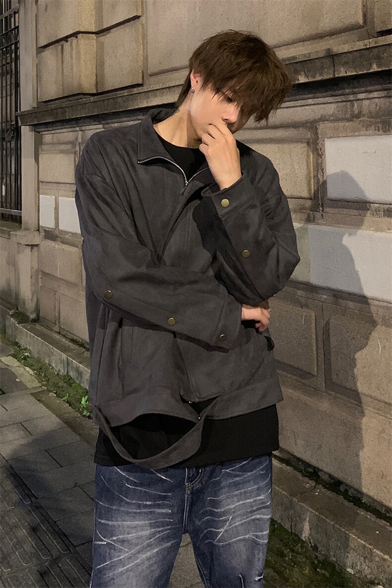 美式麂皮绒夹克上衣秋季宽松休闲情侣卫衣百搭外套HY582TP85,男装夹克,电商A102B