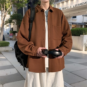 衬衫男秋季新款港风宽松提花长袖大码衬衣CS023-P45,米色衬衫里面搭配什么颜色图片