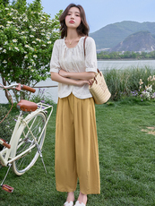 2025夏季圆领绣花衬衫女新款韩版时尚潮流百搭小个子上衣衬衣减龄，女装套装/套裙，梦懿尔