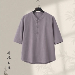 唐装男青年夏季七分短袖t恤复古风潮流男棉麻男装GF2505-P60图片